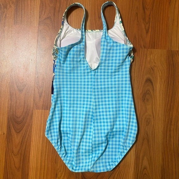 LAND’S END blue colorblock floral print cottage core one piece swimsuit size 2 - Picture 5 of 8